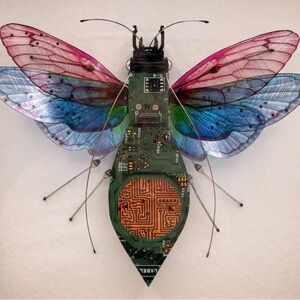 “The triple winged copper beauty circuit board insect” By Julie Alice Chappell